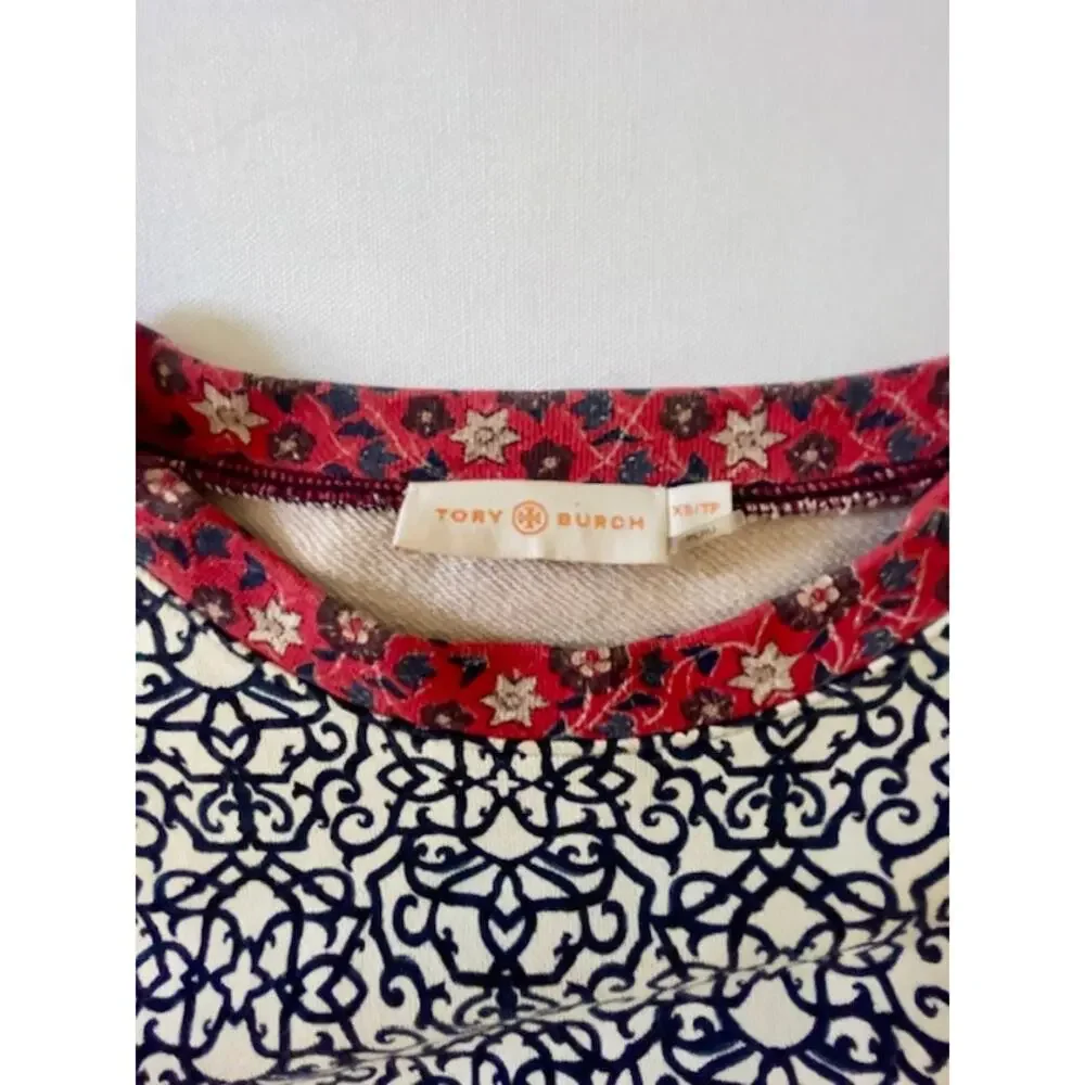 Tory Burch Mixed Print Sweatshirt Small Boho Medallion French Terry Top